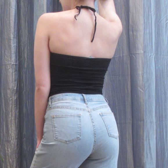 90's Studded Halter Neck Tie Back Tube Top - Picture 2 of 4